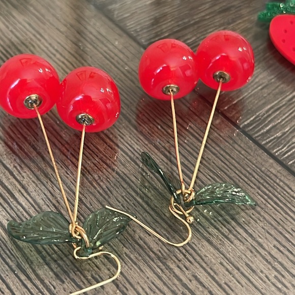 Red Cherry and Strawberry Earrings Set - Picture 5 of 14